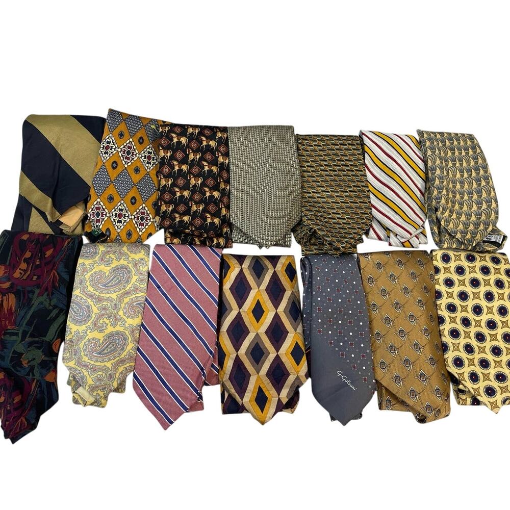 Lot of 14 Brown Gold Tan Vintage & Modern Career Silk Polyester Necktie Ties